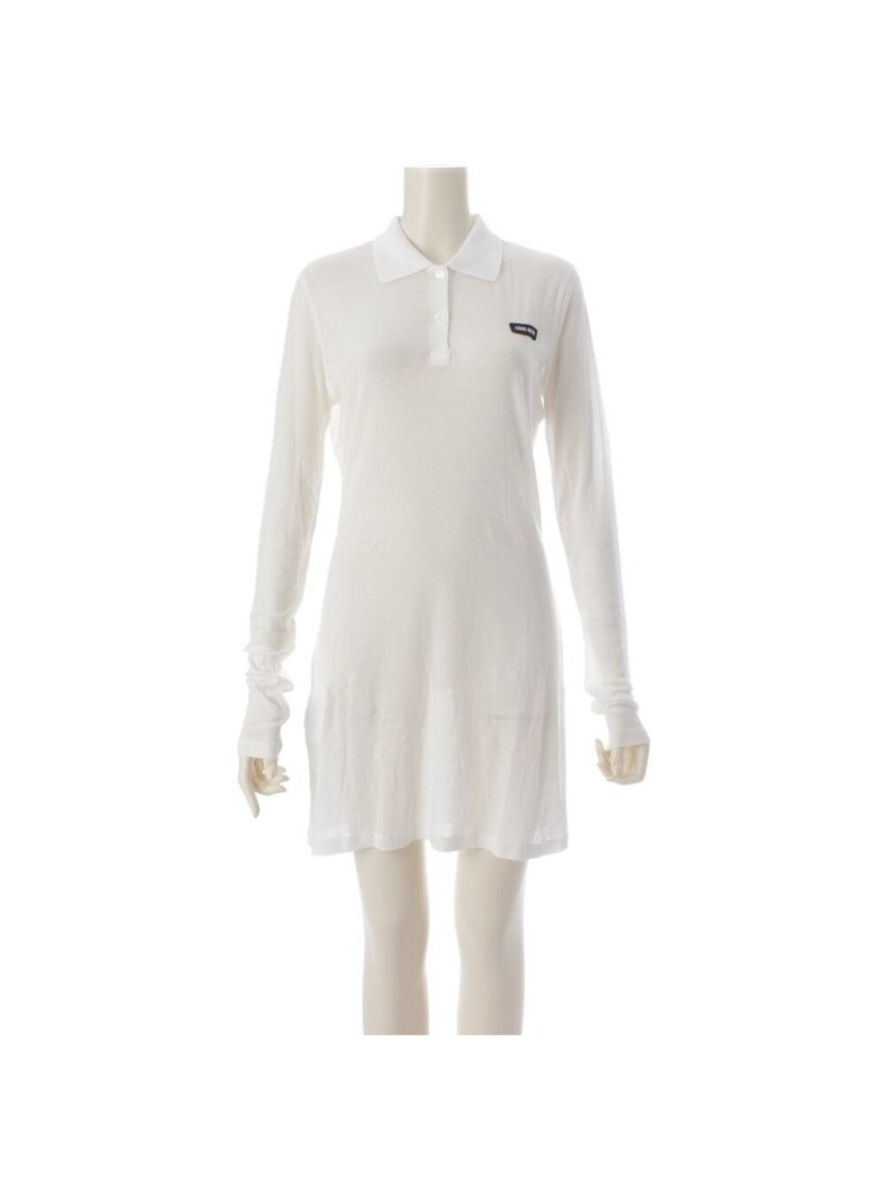 Miu Miu Cotton Ribbed Mini Dress Long Sheer Polo Shirt Top White